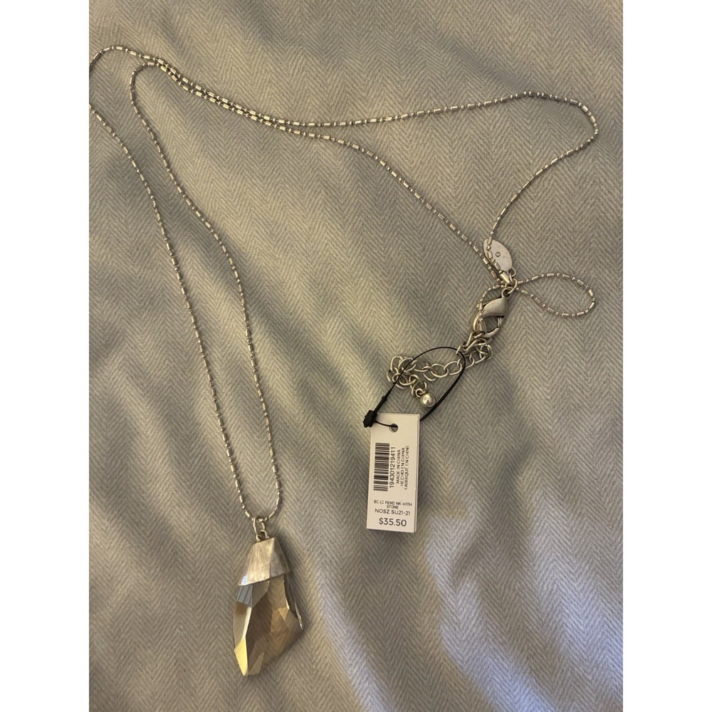 Chico's Silver Tone Crystal Asymmetrical Pendant Necklace